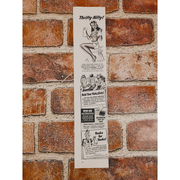 1942 Kleenex "Thrifty Nifty!" Sexy Pinup‎ Lady Drawing WWII Era Vtg Print Ad - Picture 2 of 6